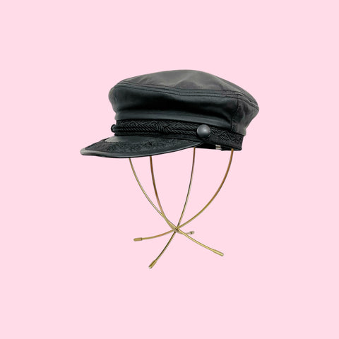 BLACK LEATHER FISHERMAN'S CAP