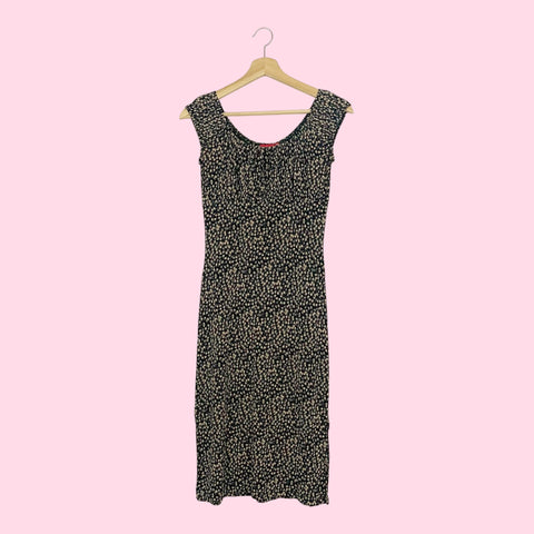 BLACK + TAN FLORAL GRUNGE MIDI DRESS (S)