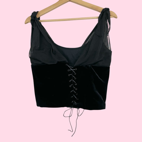 BLACK VELVET LACE UP TANK W/ MESH (10)