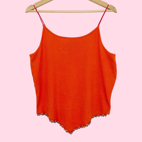 Orange Pointy Tank W/ Crochet Trim (L/XL)