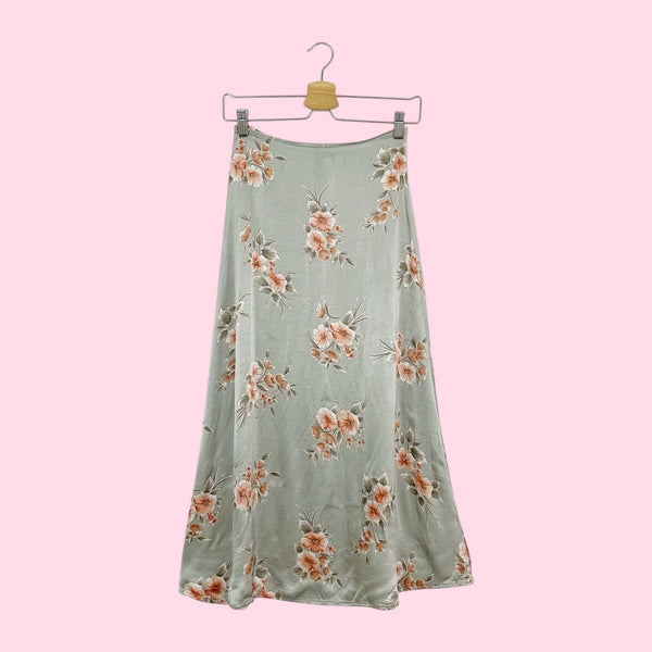 GRAY FLORAL SATIN MAXI SKIRT (25)