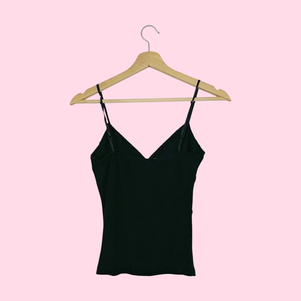 BLACK RUCHED TANK TOP W/ LACE CUP (S)