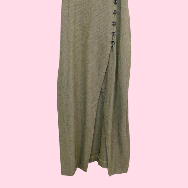90s Mini Houndstooth Tie Back Maxi Dress (S)