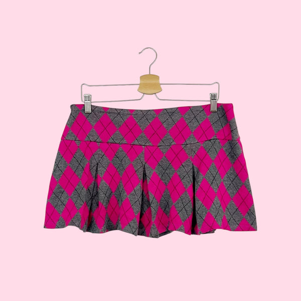 ARGYLE PLEATED LOW RISE MINI SKIRT (L)