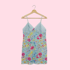 BUTTERFLY PRINT MESH SLIP DRESS (L)