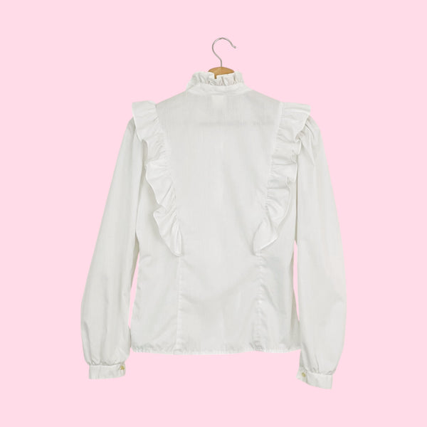 WHITE RUFFLE PRAIRIE BLOUSE (M)