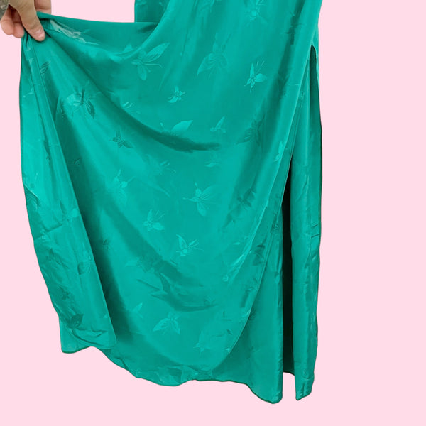 GREEN BUTTERFLY MAXI SLIP DRESS (S)