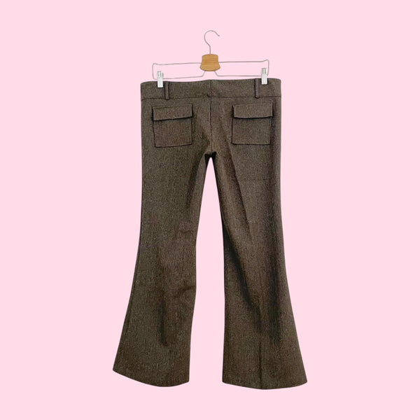 Y2K Brown Metallic Low Rise Office Pants (M)