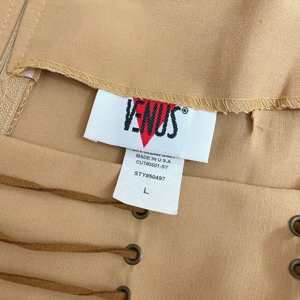 TAN MINI SKIRT W/ SUEDE FRINGE (L)