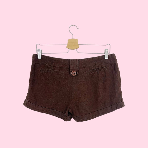 BROWN LINEN BLEND LOW RISE SHORTS (M)