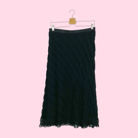 BLACK TEXTURED MESH MIDI SKIRT (M)