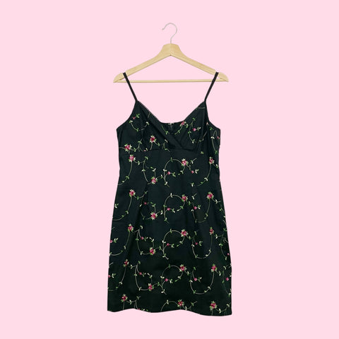 BLACK FLORAL EMBROIDERED COTTON DRESS (M)
