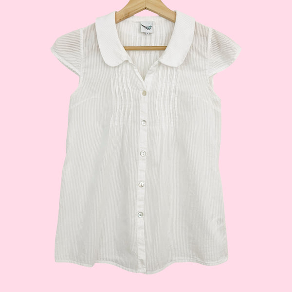 Y2K WHITE SHEER STRIPED BLOUSE (S)