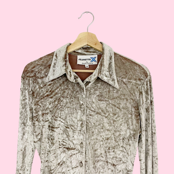 LIGHT BROWN SILK VELVET BLOUSE (M)