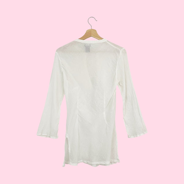 White Sheer Cotton Tie Front Blouse (2)