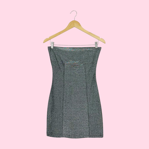 SILVER STRAPLESS MINI DRESS (S)
