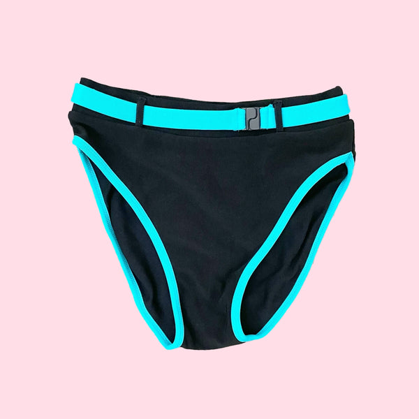 BLACK + AQUA HIGH WAISTED BIKINI (S)