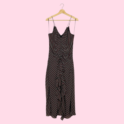 STRIPED CINCHED MAXI DRESS (L)