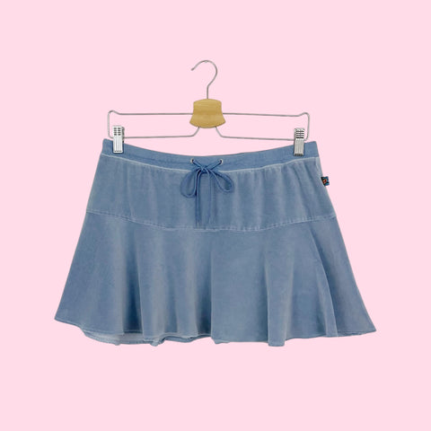 BLUE VELOUR LOW RISE MINI SKIRT (L)