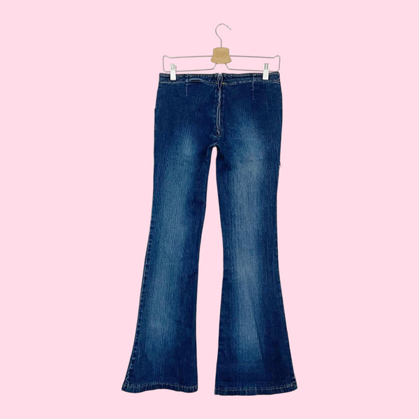 LOW RISE FLARE JEANS W/ SUEDE LACE (S)