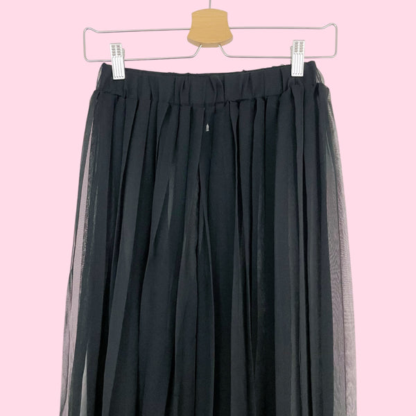 BLACK PLEATED SHEER WIDE LEG PANTS (S)