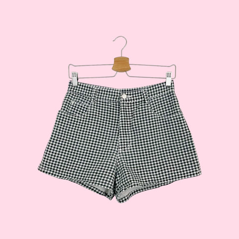 BLACK + WHITE GINGHAM DENIM SHORTS (27/28)