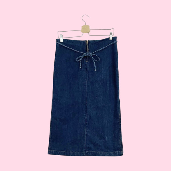 DARK STRETCH DENIM MIDI SKIRT W/ SIDE SLITS (M)