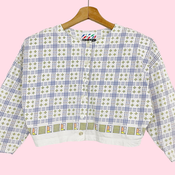 PRINTED CROPPED BUTTON UP TOP (M)