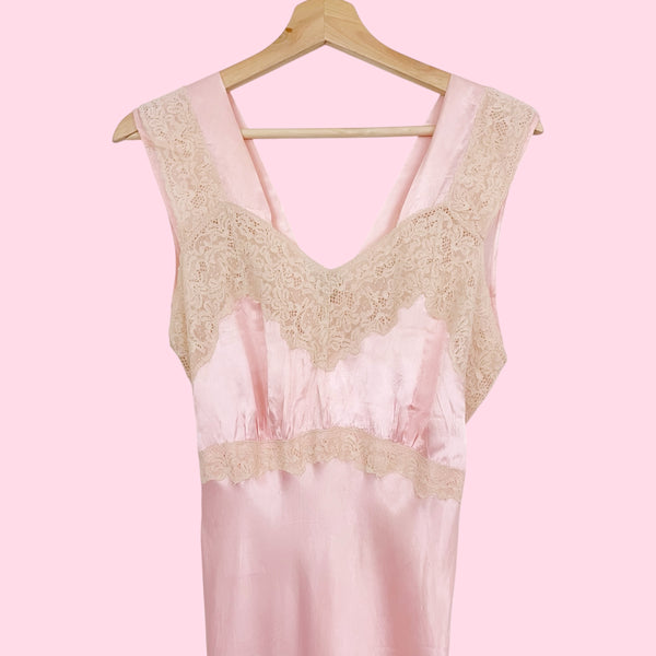 40s PINK SATIN LINGERIE DRESS (S)