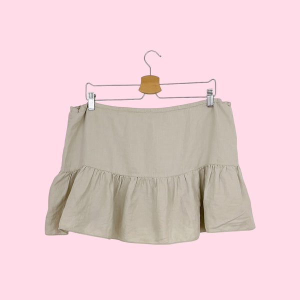 Y2K TAN LINEN LOW RISE MINI SKIRT (L)