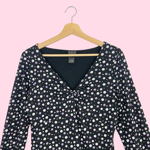 BLACK + PURPLE POLKA DOT MESH TOP (L)