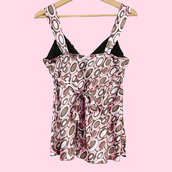 PINK + BROWN PRINTED TIE BACK TANK (M)