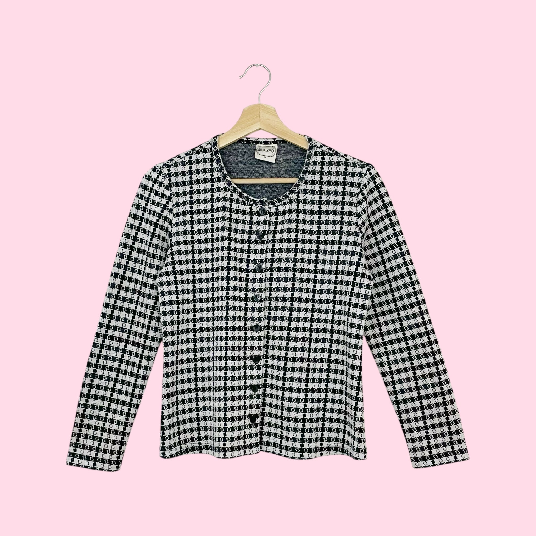 BLACK + WHITE PATTERNED KNIT CARDIGAN TOP (M)