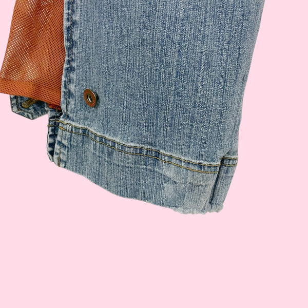 Y2K LOW RISE BOOTCUT JEANS W/ ORANGE MESH PANEL (7)