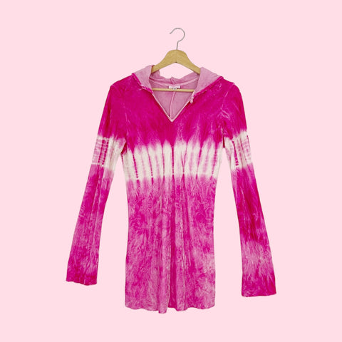 PINK TIE DYE VELVET HOODED TUNIC (S/M)