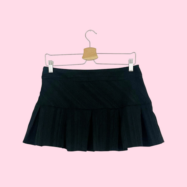 Y2K BLACK STRIPED PLEATED MICRO MINI SKIRT (S)