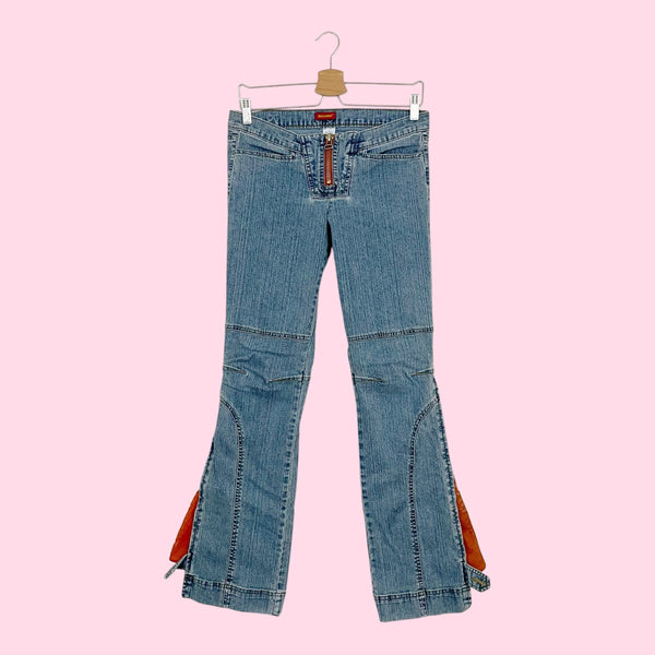 Y2K LOW RISE BOOTCUT JEANS W/ ORANGE MESH PANEL (7)