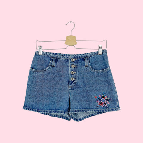 EMBROIDERED CUT OUT DENIM SHORTS (27)