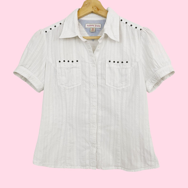 TOMMY JEANS WHITE STUDDED BLOUSE (M)