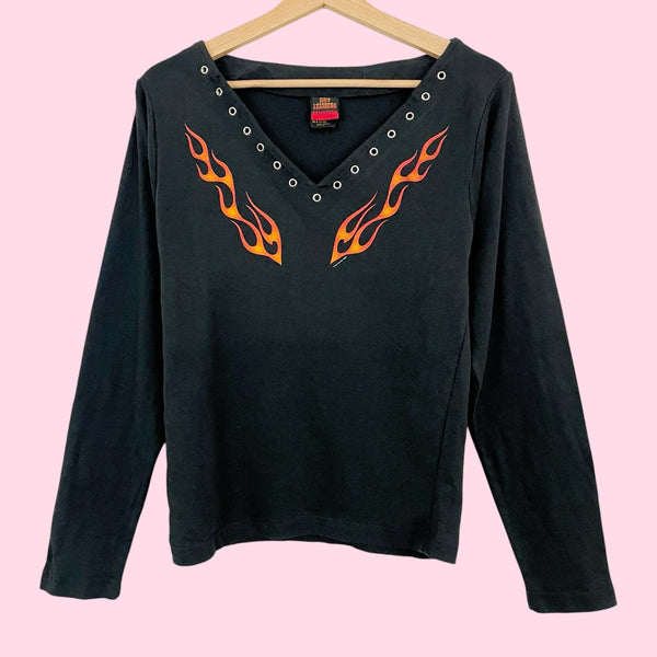 BLACK FLAME LONG SLEEVE T-SHIRT (L)