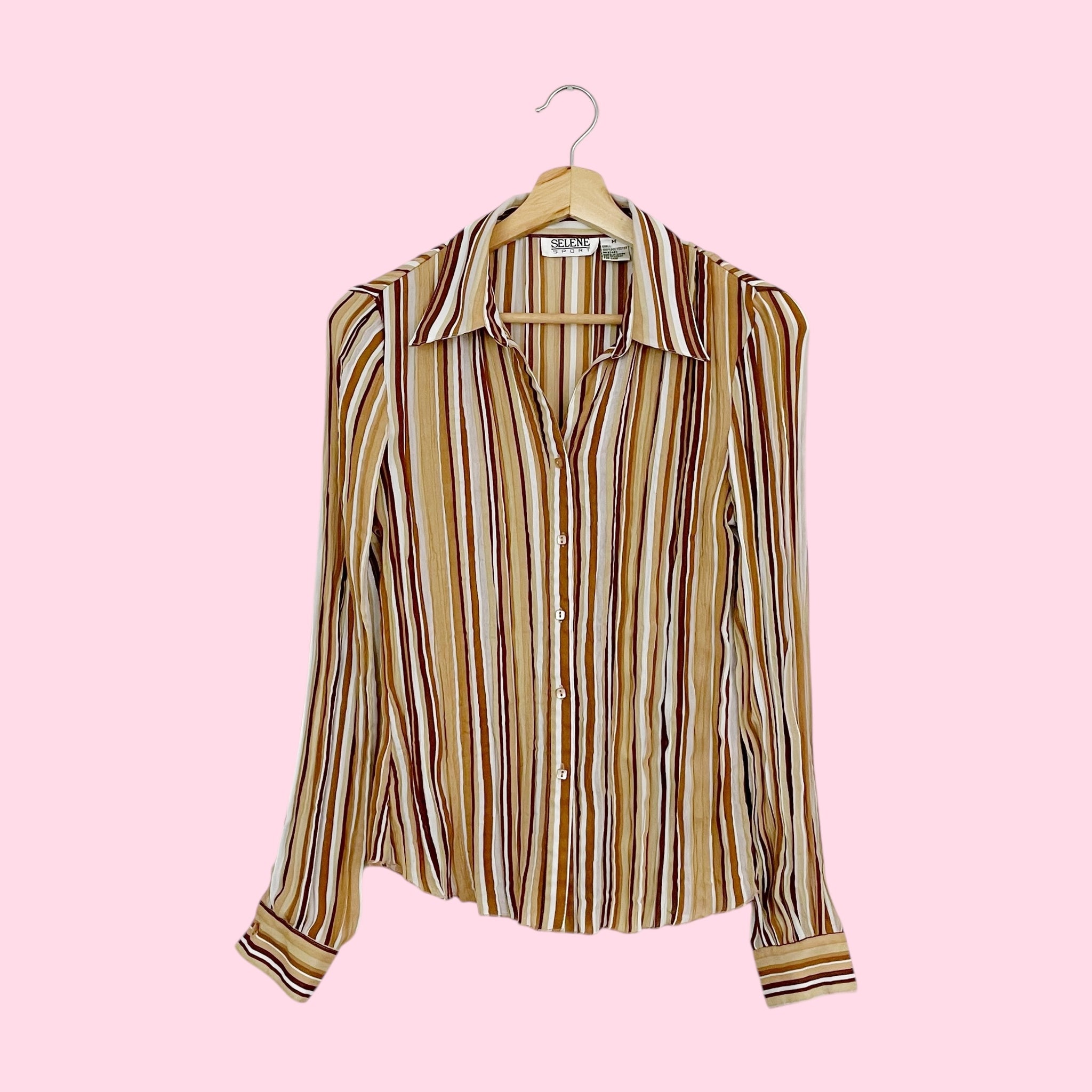 BROWN VERTICAL STRIPED PLEATED BLOUSE (S)