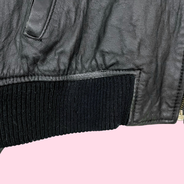 THE LIMITED BLACK LEATHER BOMBER JACKET (L)
