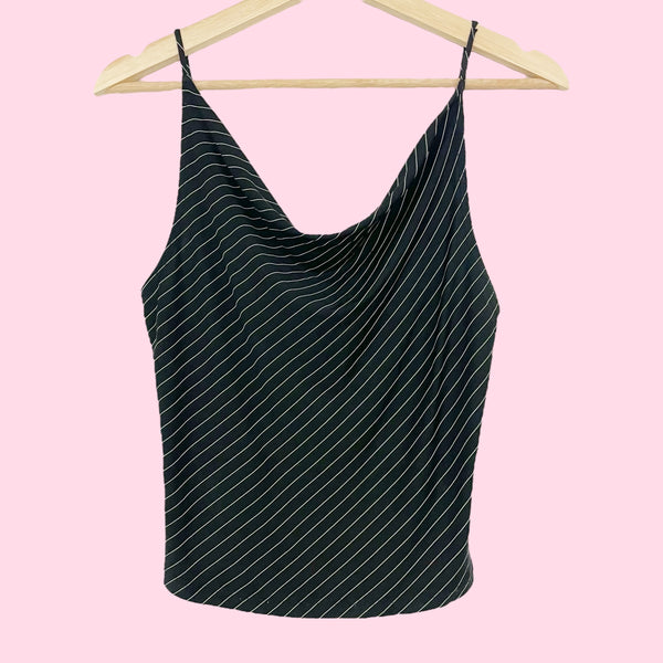 BLACK + WHITE PINSTRIPE COWL NECK TANK (S)