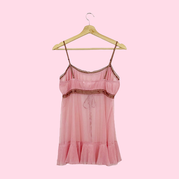 VICTORIA'S SECRET PINK + BROWN PLEATED MESH BABYDOLL (M)