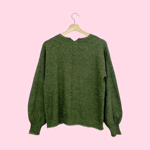 DEMOCRACY OLIVE GREEN STAR SWEATER (S)