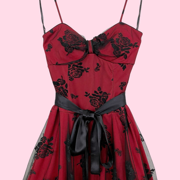 BLACK + RED FLORAL WHIMSYGOTH DRESS (M)