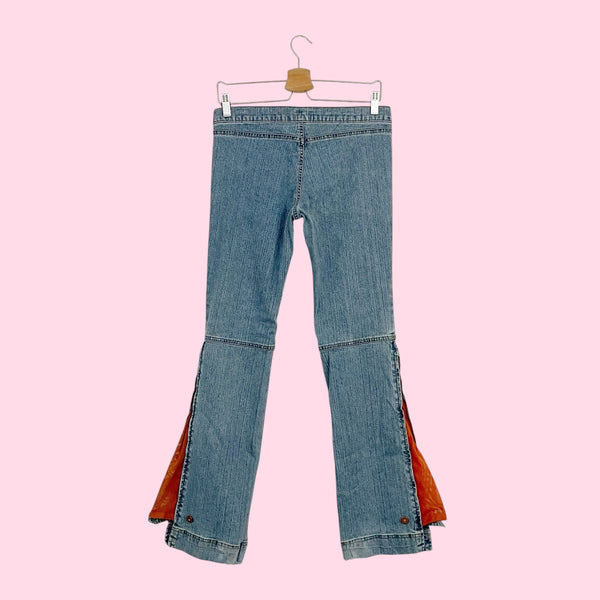 Y2K LOW RISE BOOTCUT JEANS W/ ORANGE MESH PANEL (7)