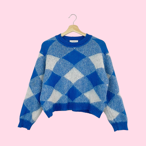 Sandro Blue + White Plaid Mohair Blend Sweater (M/L)