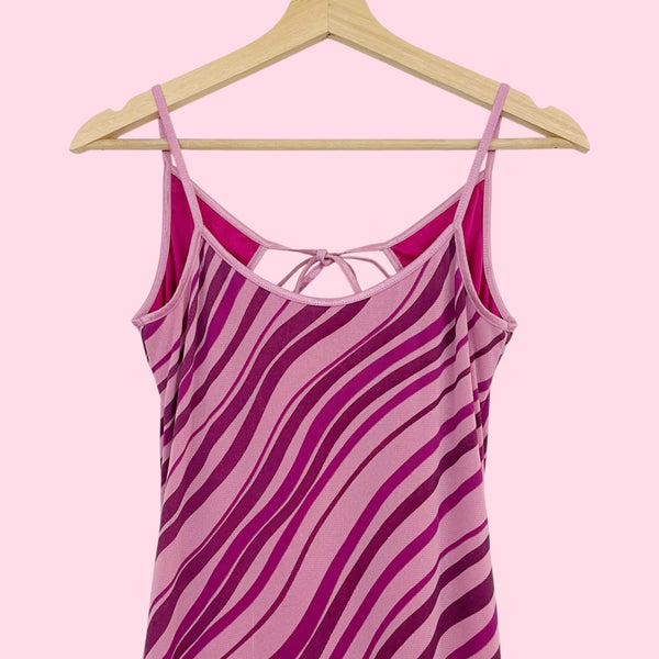 Y2K PURPLE WAVY MESH OPEN BACK MIDI DRESS (M)