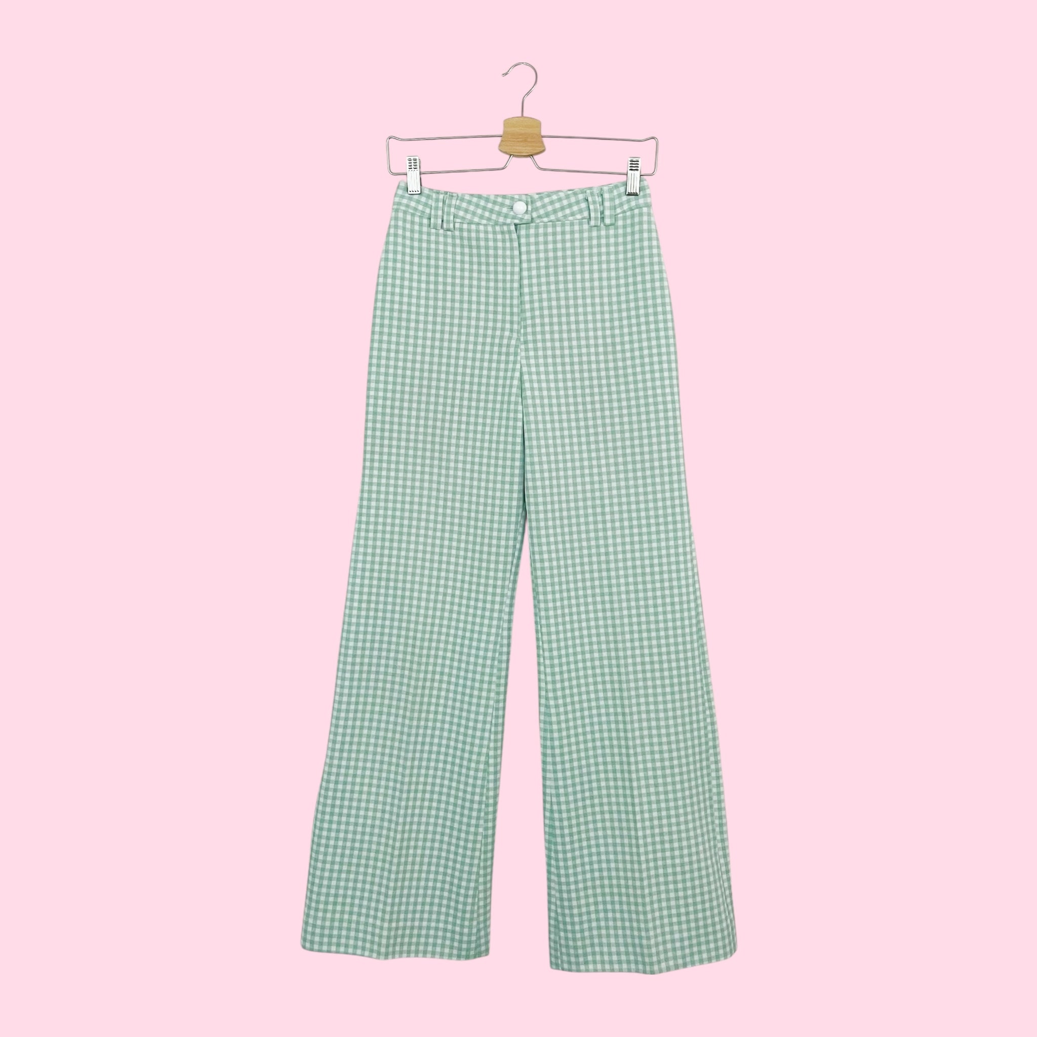 70S GREEN GINGHAM HIGH WAISTED BELLBOTTOMS (26)